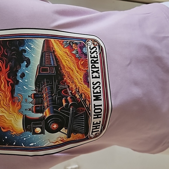 Upcycled Purple Crop Top  Hot Mess Express Graphic Tee Handmade OOAK Size L - Picture 16 of 17